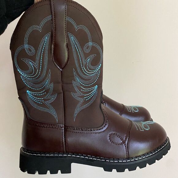 Brown and Teal Heeled Cowgirl Western Boots - Picture 2 of 6